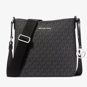 New Michael Kors Jet Set Travel Small Signature Logo Messenger Bag Black